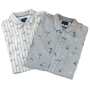 Michael Brandon Button Up Short Sleeve Shirt Lot of 2 Men Sz L Slim Fit Tropical
